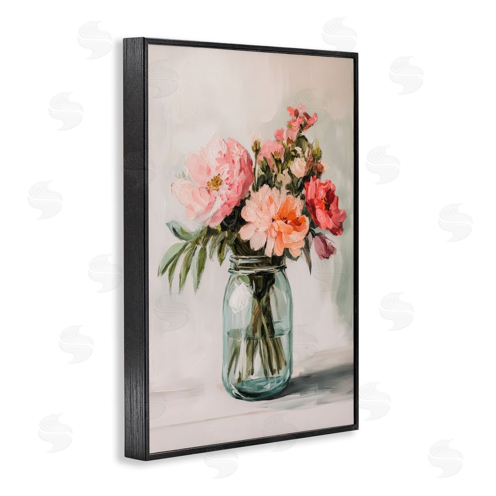 Petal Prints Design Pink Flower Stems in Jar Black Framed Giclee Wall Art