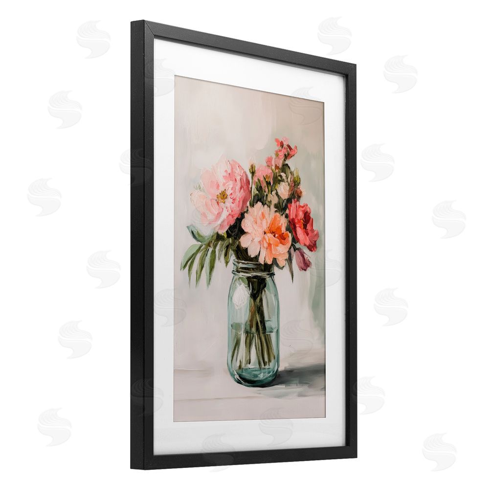 Petal Prints Design Pink Flower Stems in Jar Black Framed Print Under Glass Wall Art