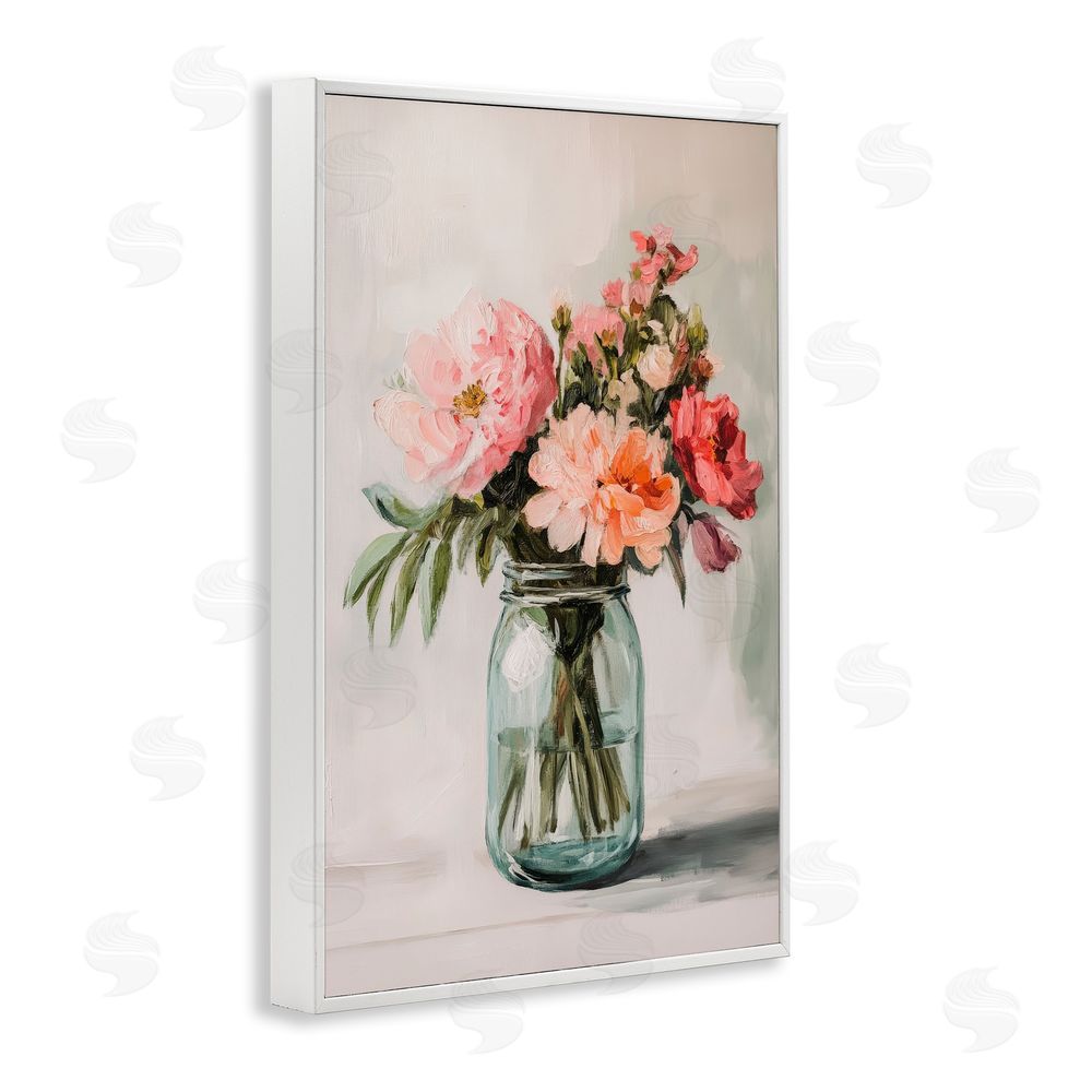 Petal Prints Design Pink Flower Stems in Jar White Framed Giclee Wall Art