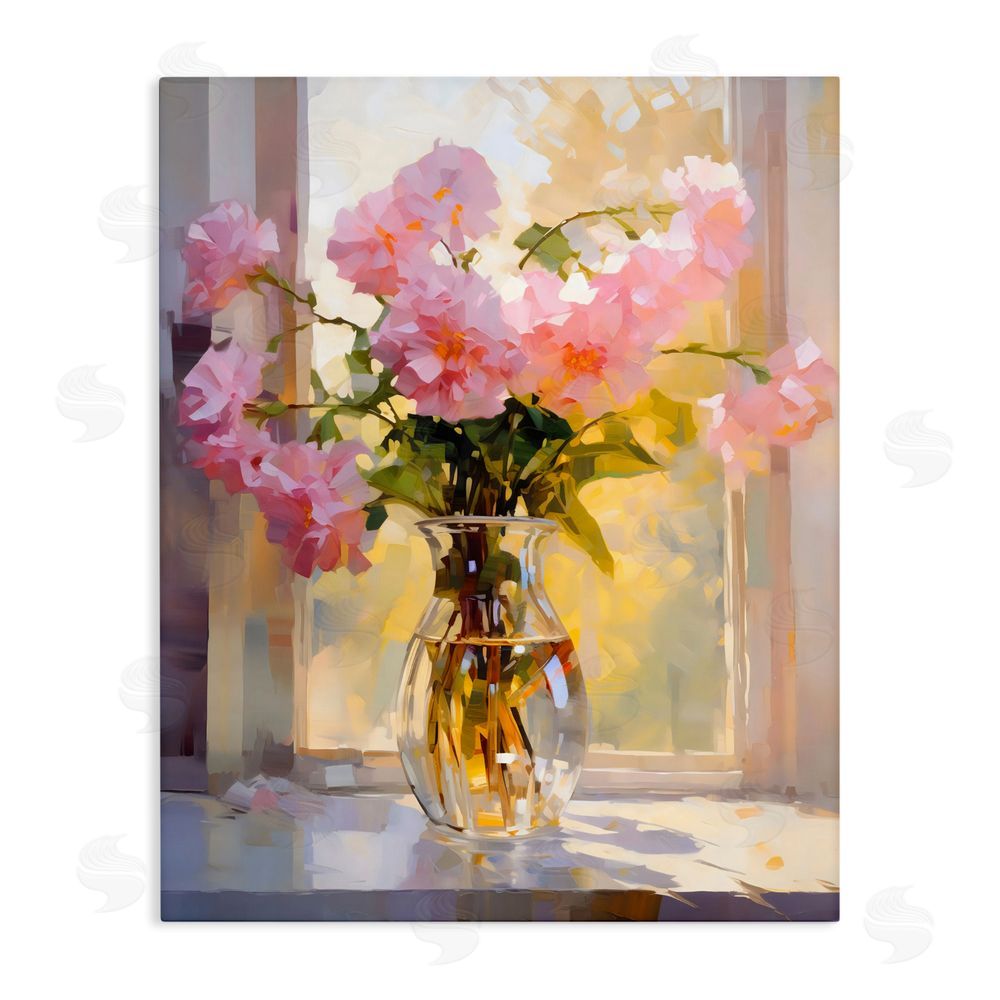 Creative Studio Pink Flowers in Sunlit Vase Stretched Canvas Wall Art