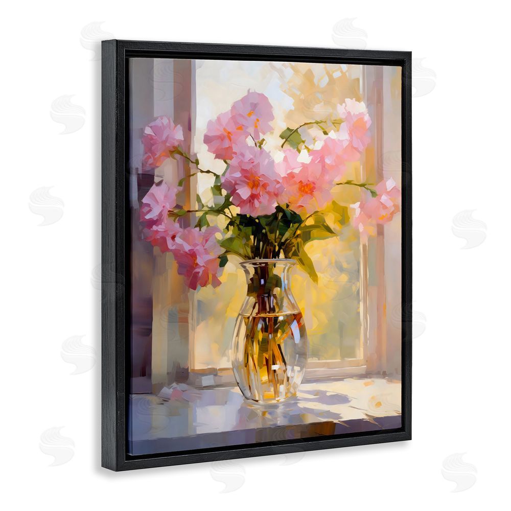 Creative Studio Pink Flowers in Sunlit Vase Black Floating Framed Canvas Wall Art
