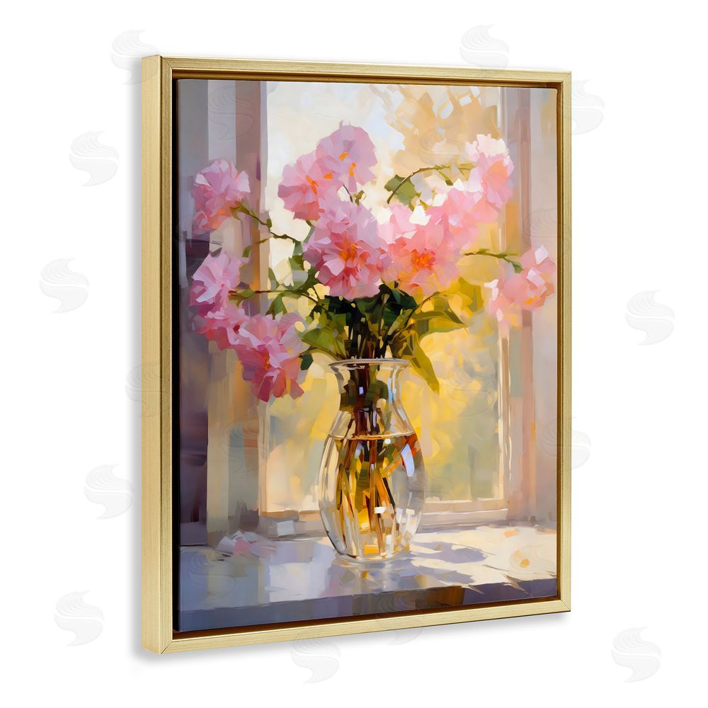 Creative Studio Pink Flowers in Sunlit Vase Gold Floating Framed Canvas Wall Art