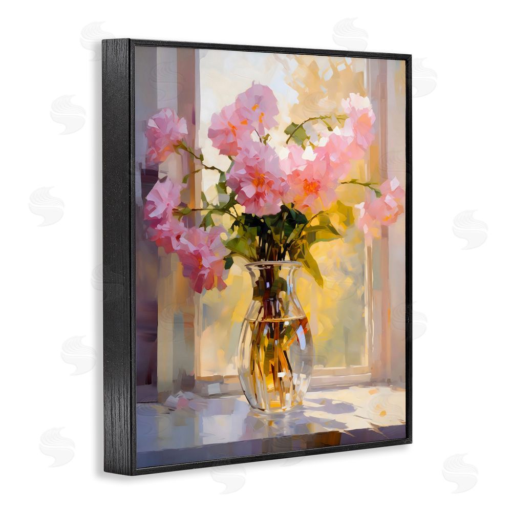 Creative Studio Pink Flowers in Sunlit Vase Black Framed Giclee Wall Art