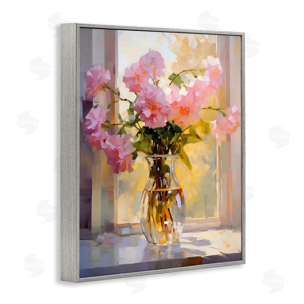 Creative Studio Pink Flowers in Sunlit Vase Gray Framed Giclee Wall Art