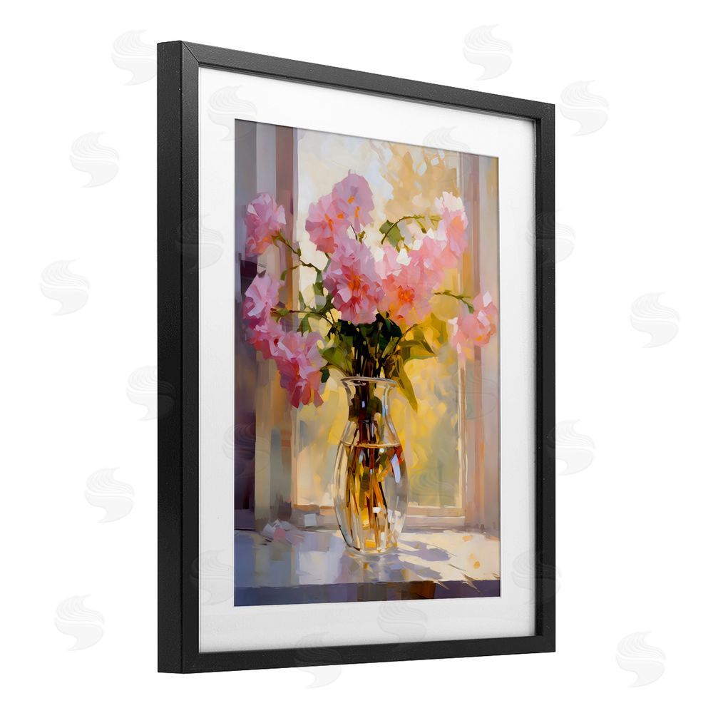 Creative Studio Pink Flowers in Sunlit Vase Black Framed Print Under Glass Wall Art