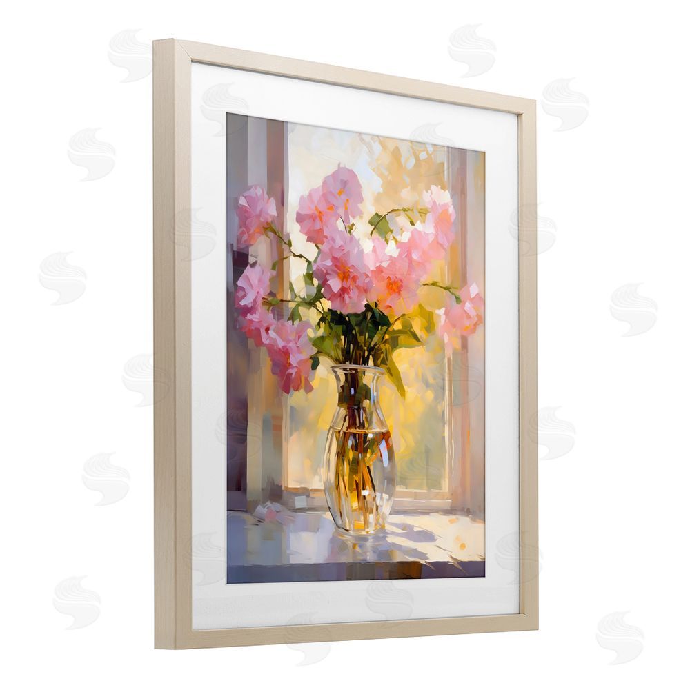 Creative Studio Pink Flowers in Sunlit Vase Brown Framed Print Under Glass Wall Art