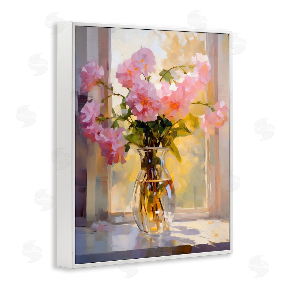 Creative Studio Pink Flowers in Sunlit Vase White Framed Giclee Wall Art