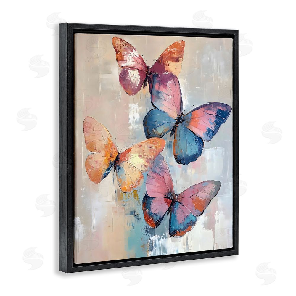 Creative Studio Butterfly Beauty Abstraction Black Floating Frame Stretched Canvas Wall Art Print
