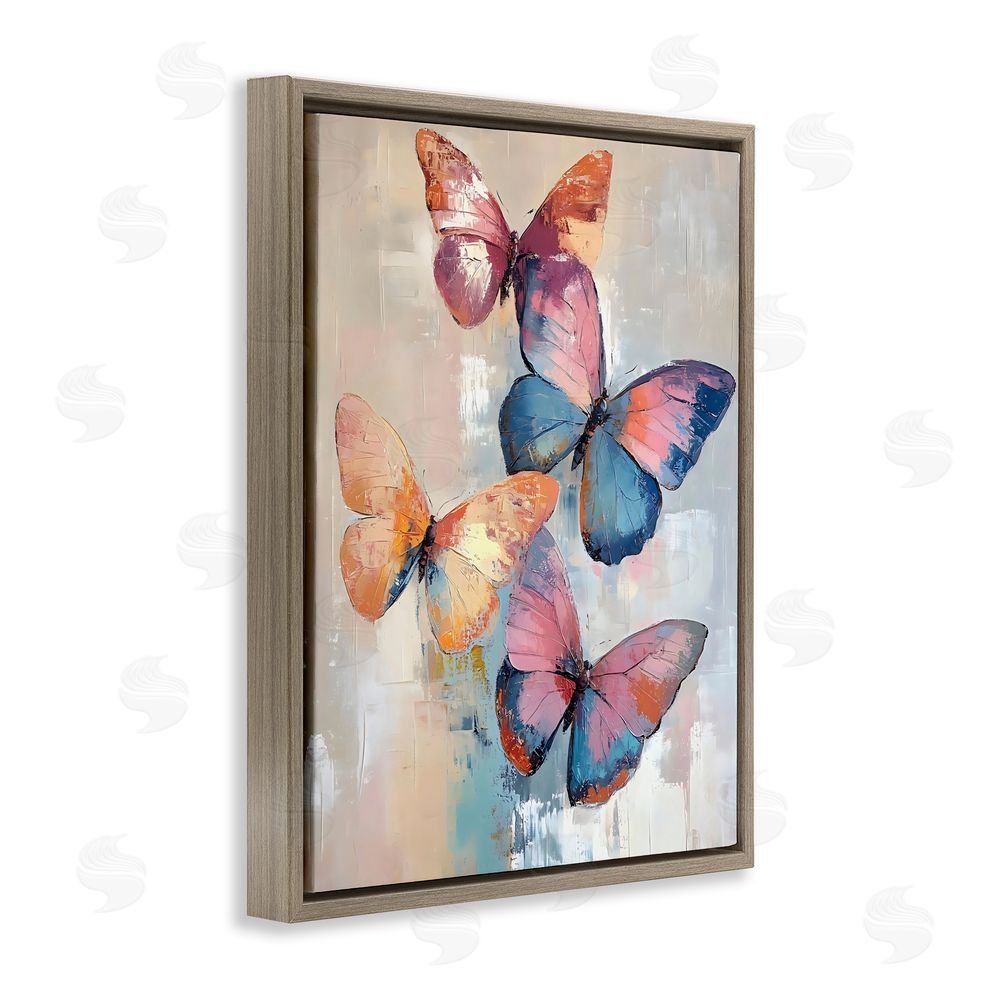 Creative Studio Butterfly Beauty Abstraction Brown Floating Frame Stretched Canvas Wall Art Print