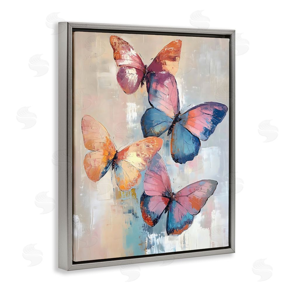Creative Studio Butterfly Beauty Abstraction Gray Floating Frame Stretched Canvas Wall Art Print