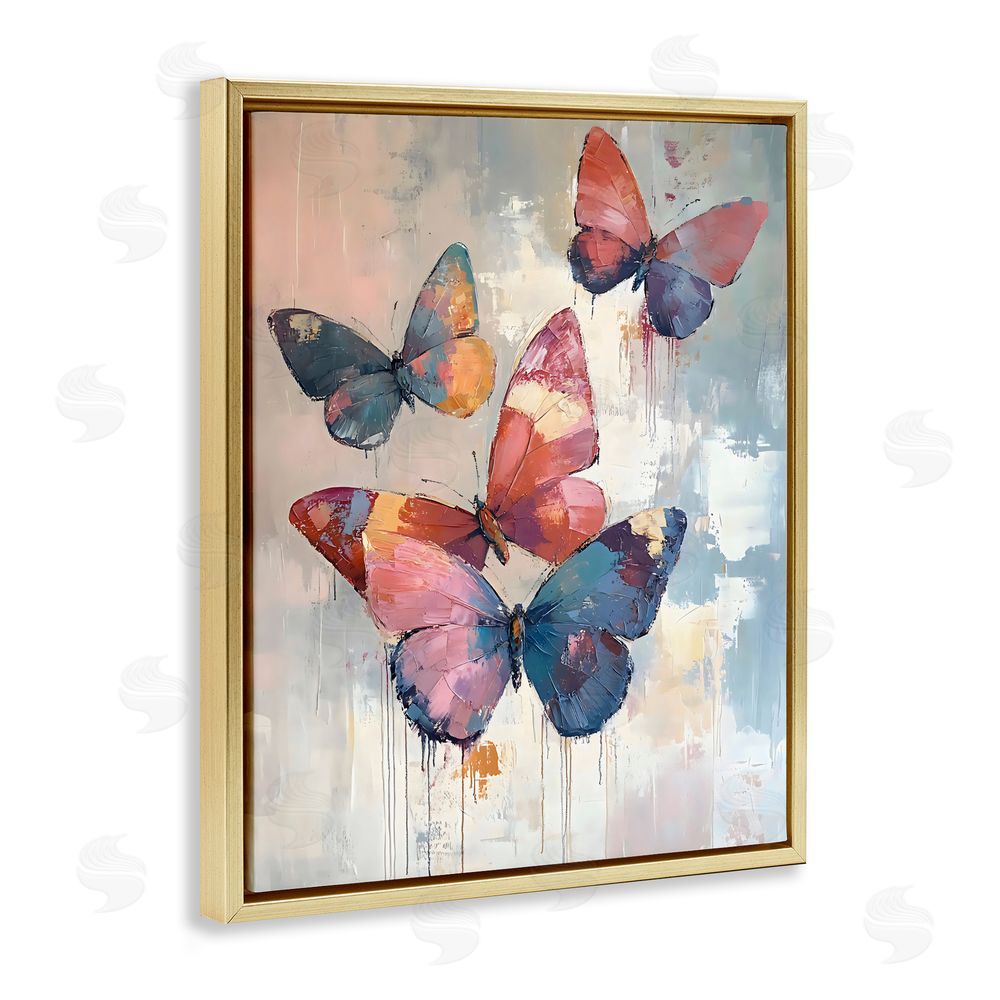 Creative Studio Butterfly Beauty in Flight Gold Floating Frame Stretched Canvas Wall Art Print