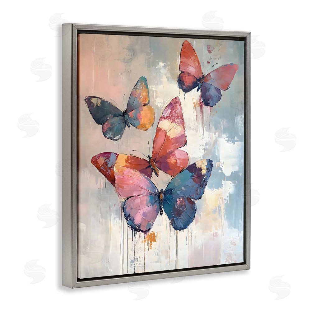 Creative Studio Butterfly Beauty in Flight Gray Floating Frame Stretched Canvas Wall Art Print