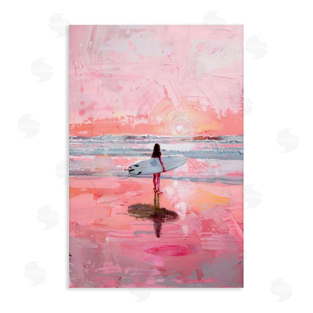 Creative Studio Surfer at Pink Sunset Stretched Canvas Wall Art Print