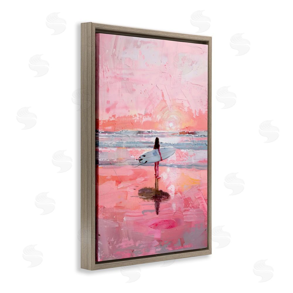 Creative Studio Surfer at Pink Sunset Brown Floating Framed Canvas Wall Art Print