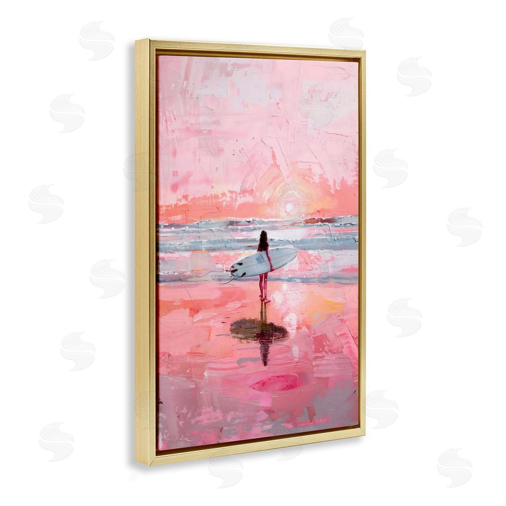 Creative Studio Surfer at Pink Sunset Gold Floating Framed Canvas Wall Art Print
