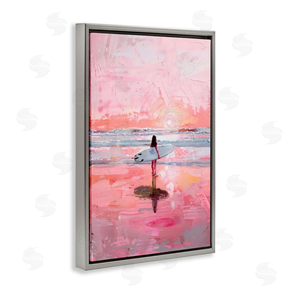 Creative Studio Surfer at Pink Sunset Gray Floating Framed Canvas Wall Art Print