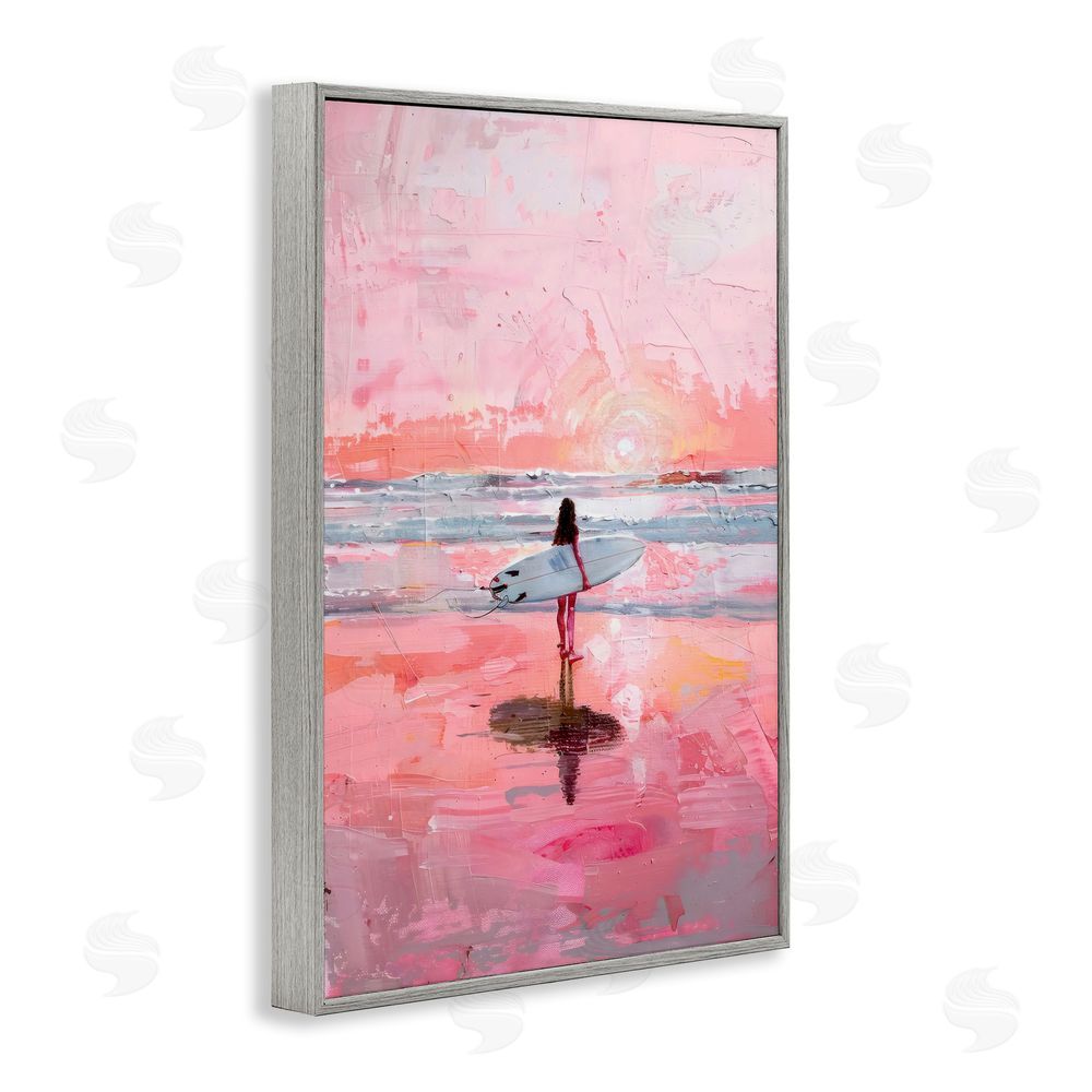 Creative Studio Surfer at Pink Sunset Gray Framed Giclee Wall Art Print