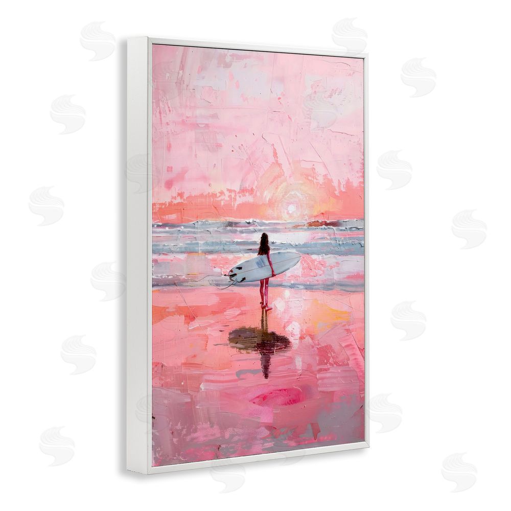 Creative Studio Surfer at Pink Sunset White Framed Giclee Wall Art Print