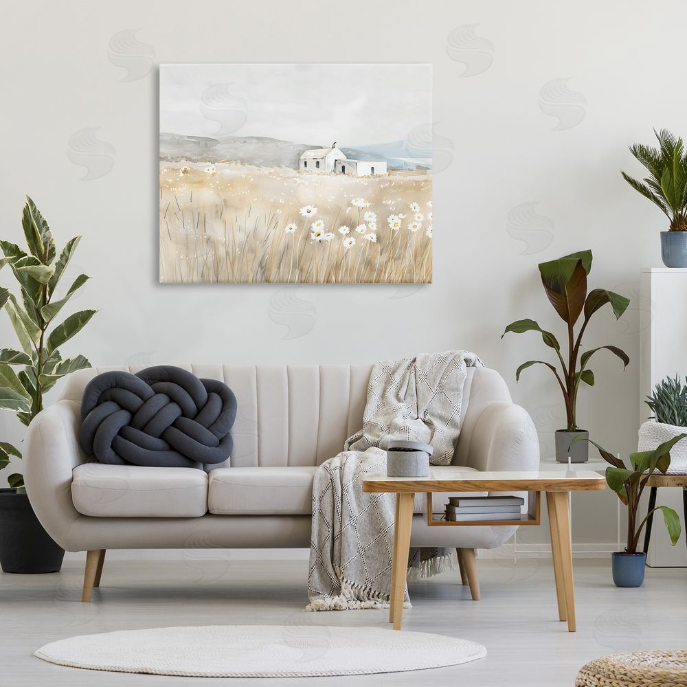 Creative Studio Rustic Landscape Daisy Meadow Stretched Canvas Wall Art in Room