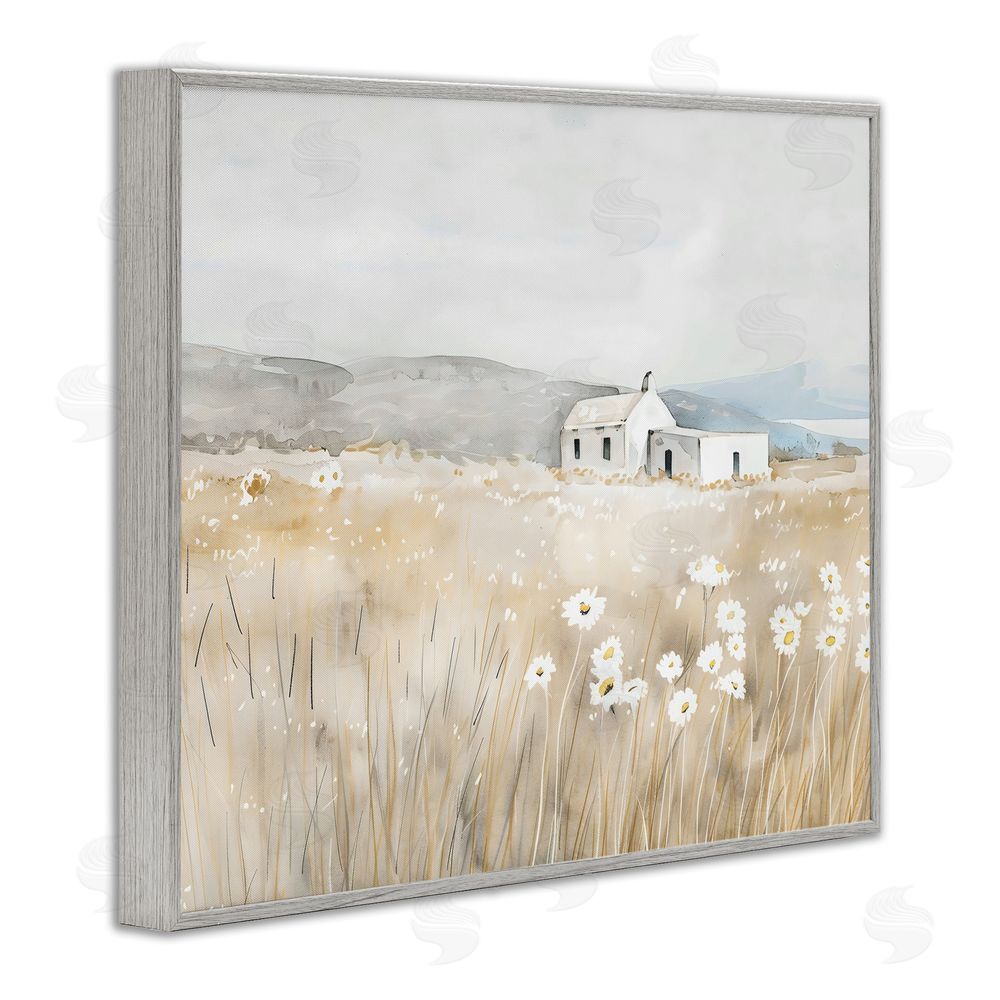 Creative Studio Rustic Landscape Daisy Meadow Gray Framed Giclee Wall Art