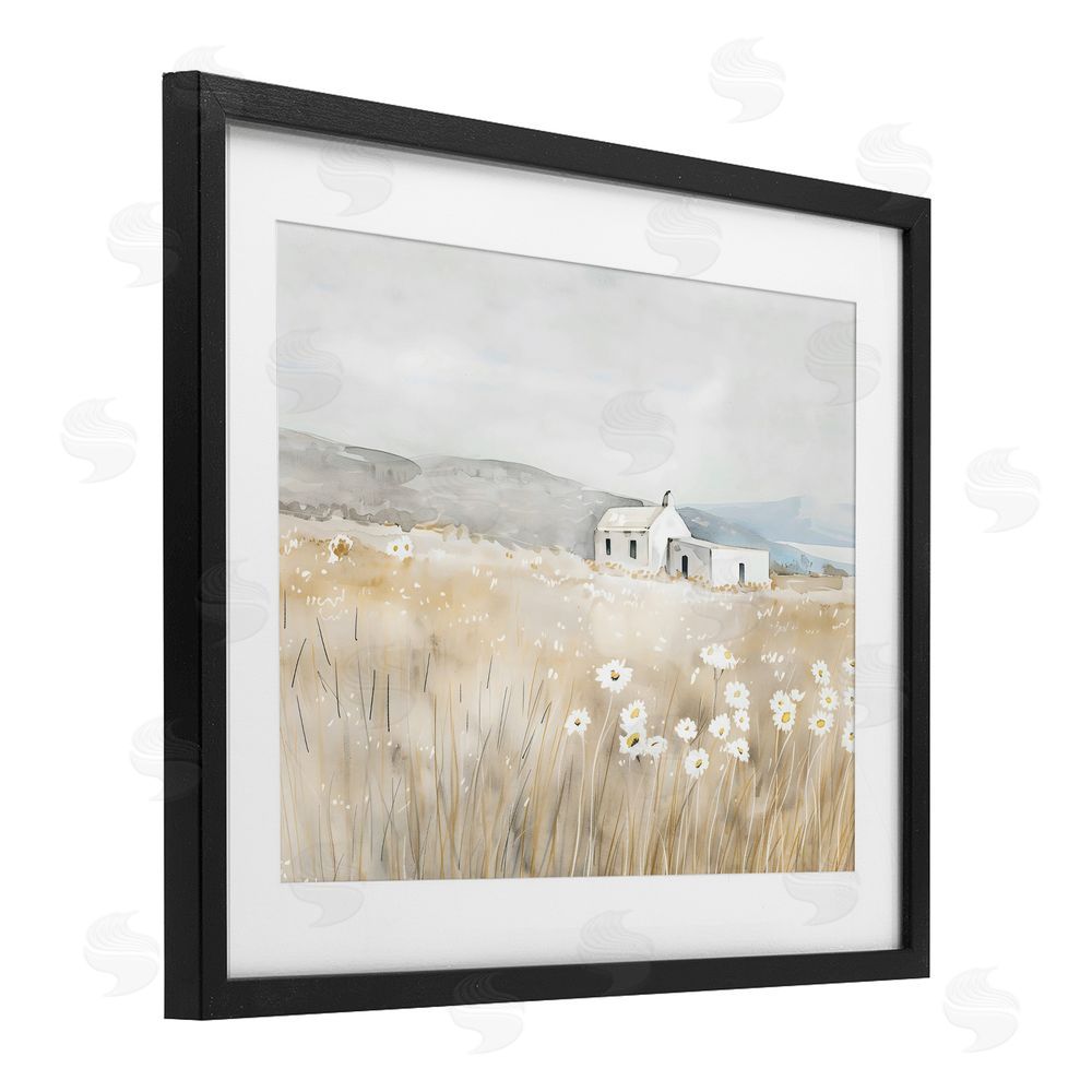 Creative Studio Rustic Landscape Daisy Meadow Black Framed Print Under Glass Wall Art