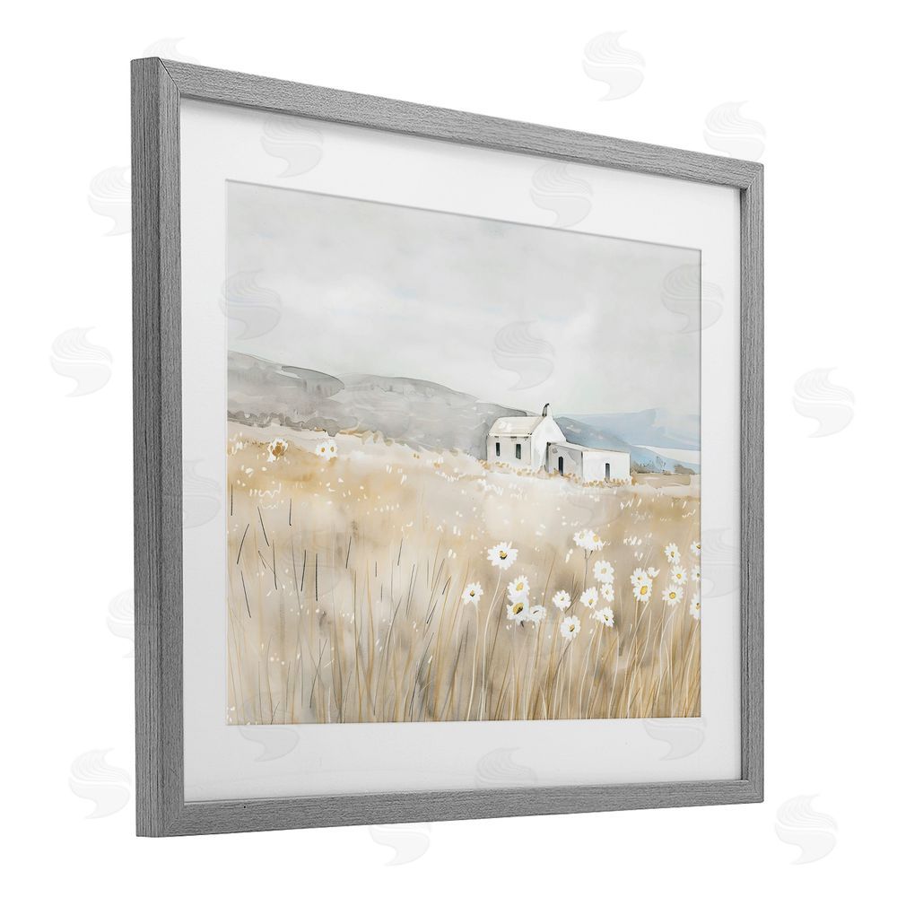 Creative Studio Rustic Landscape Daisy Meadow Gray Framed Print Under Glass Wall Art