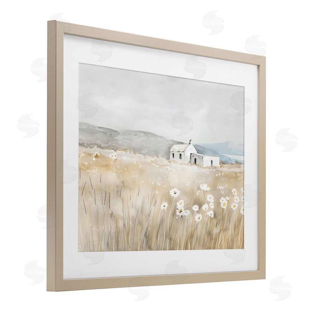 Creative Studio Rustic Landscape Daisy Meadow Brown Framed Print Under Glass Wall Art