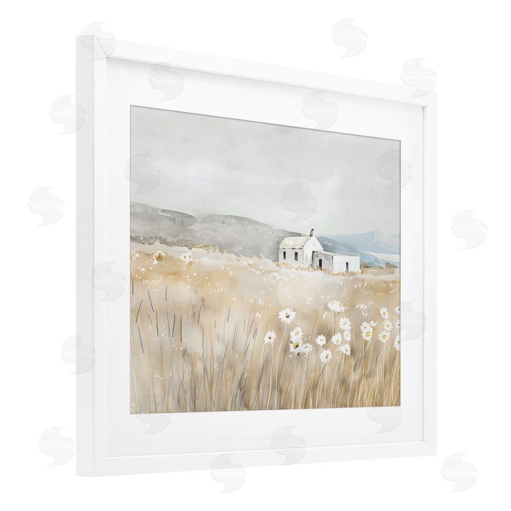 Creative Studio Rustic Landscape Daisy Meadow White Framed Print Under Glass Wall Art