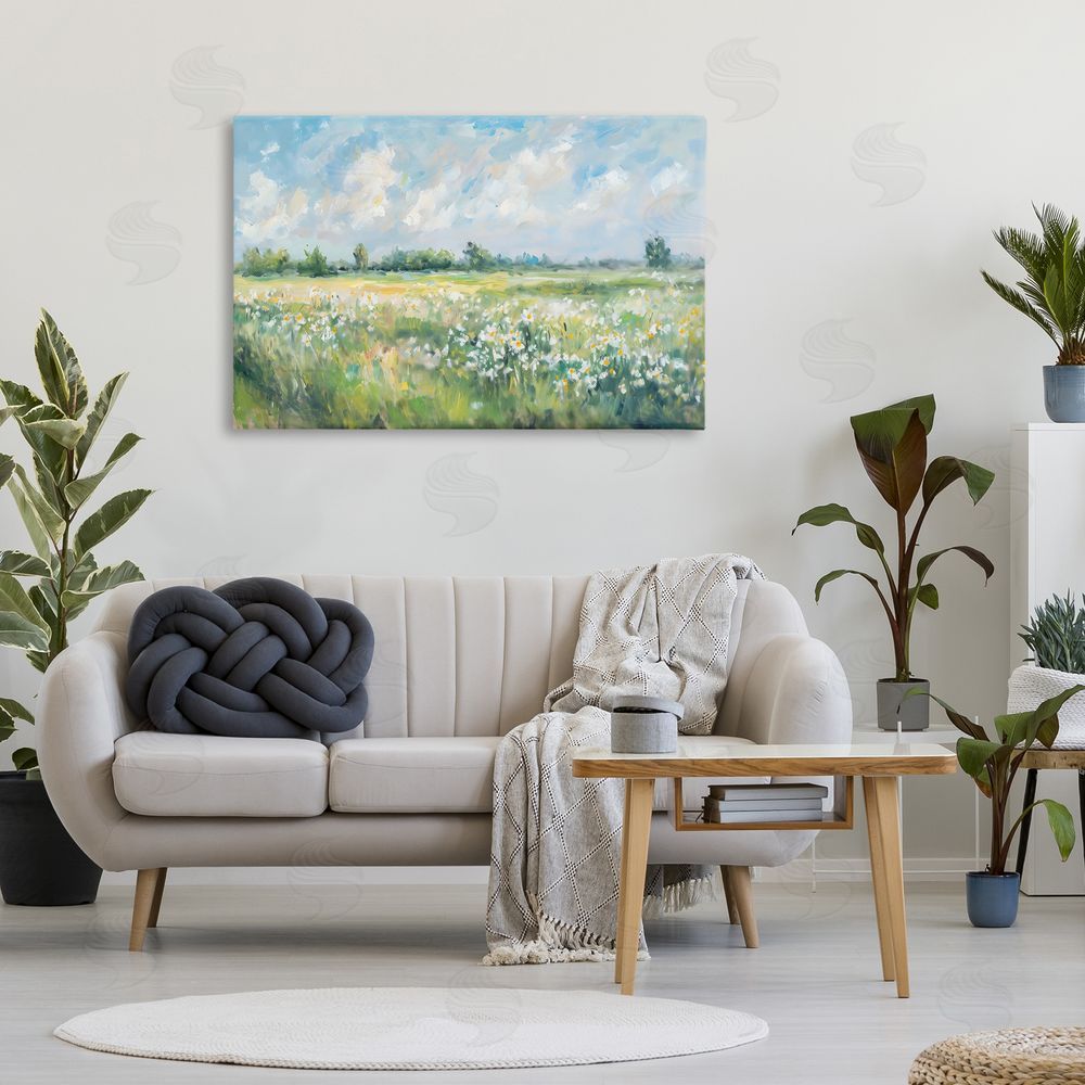 Creative Studio Daisy Field Landscape Impression Stretched Canvas Wall Art in Room
