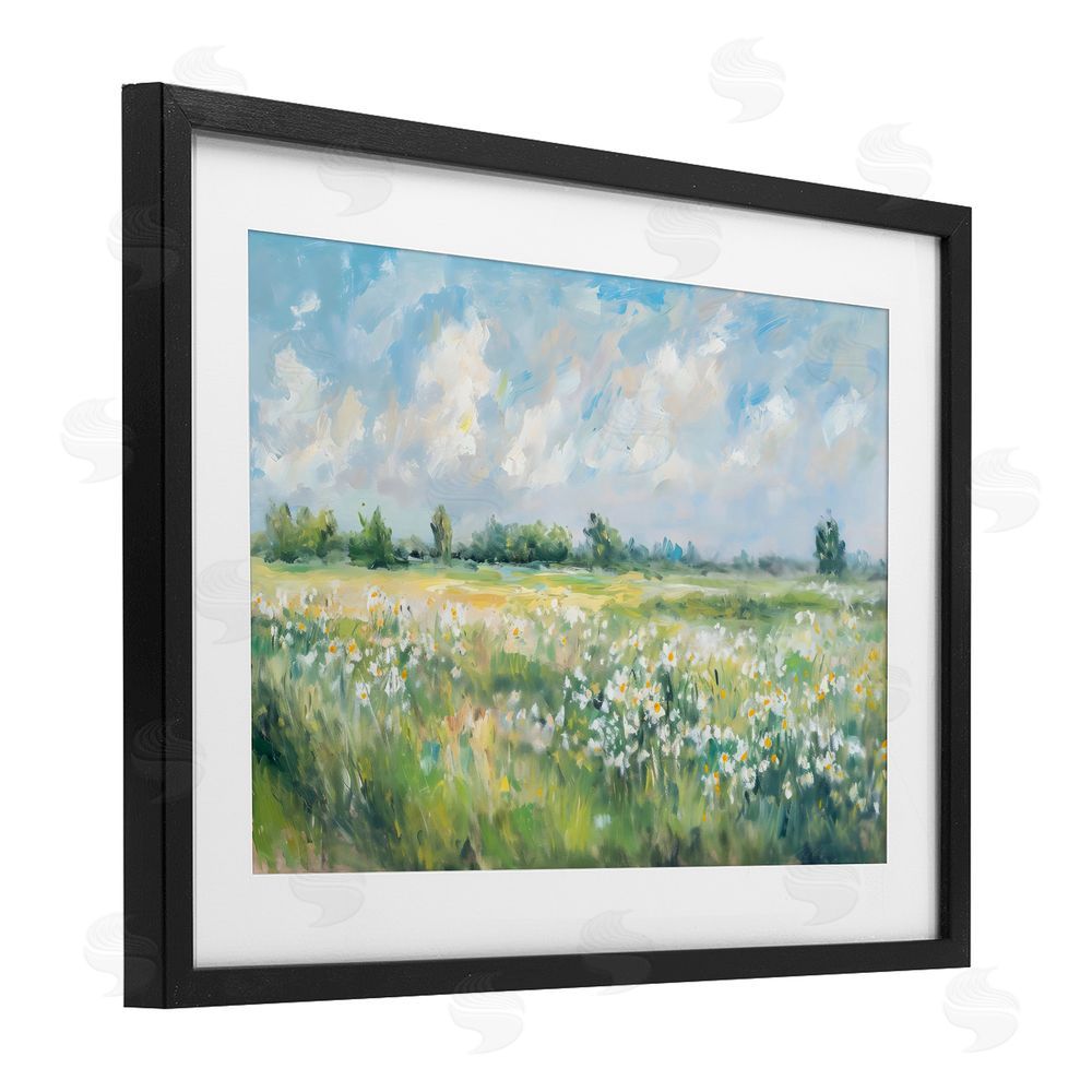 Creative Studio Daisy Field Landscape Impression Black Framed Print Under Glass Wall Art