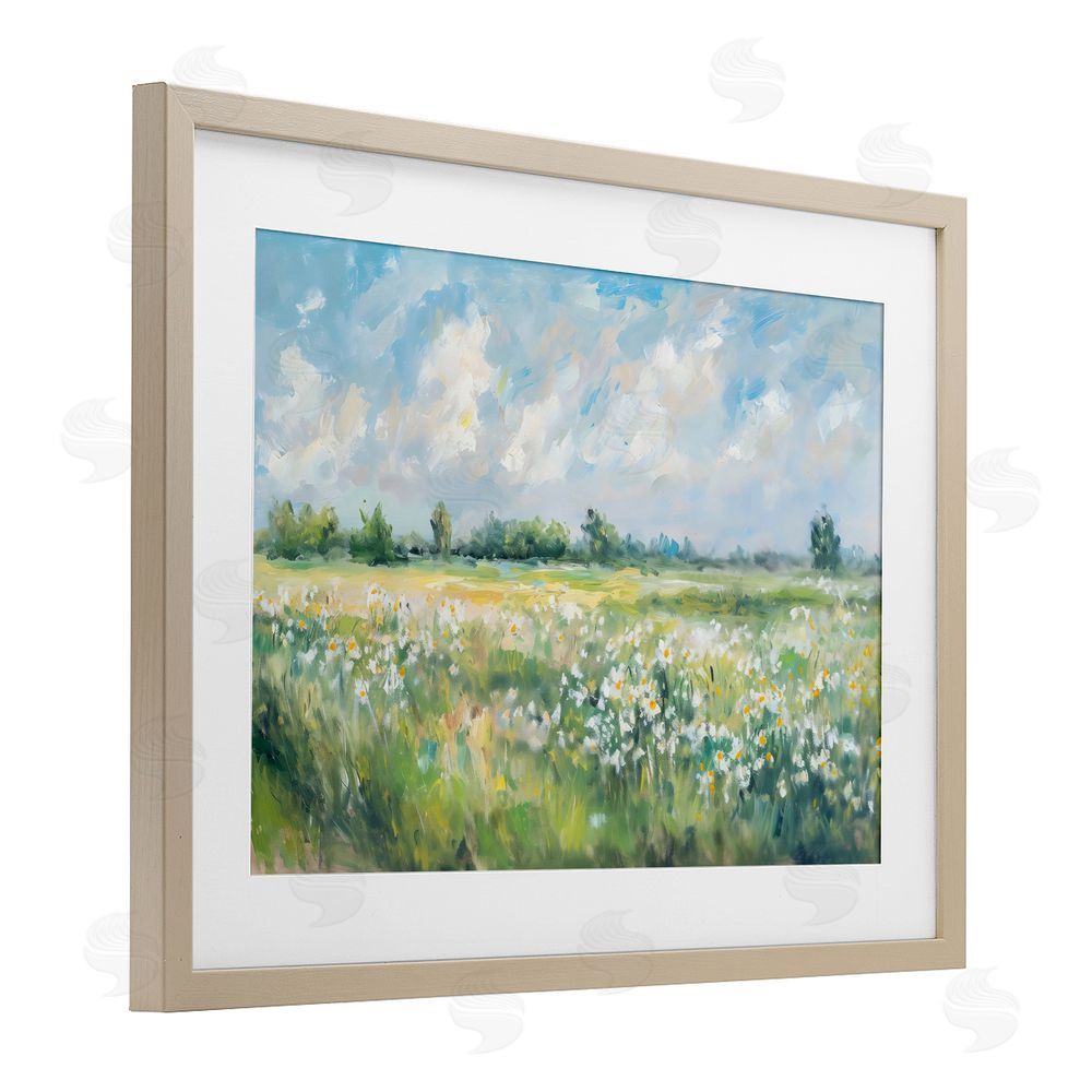 Creative Studio Daisy Field Landscape Impression Brown Framed Print Under Glass Wall Art