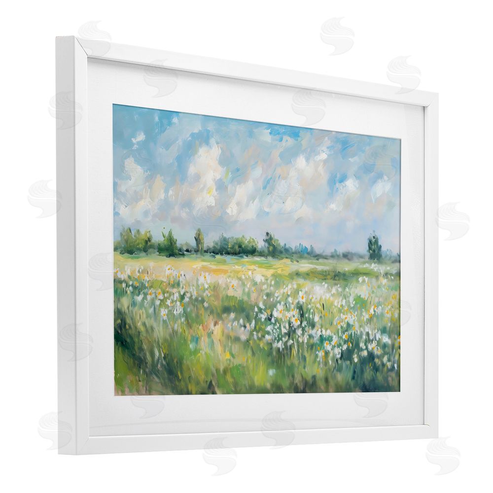 Creative Studio Daisy Field Landscape Impression White Framed Print Under Glass Wall Art