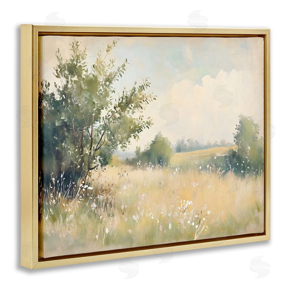 Creative Studio Summer Meadow in Soft Light Gold Floating Framed Canvas Wall Art Print