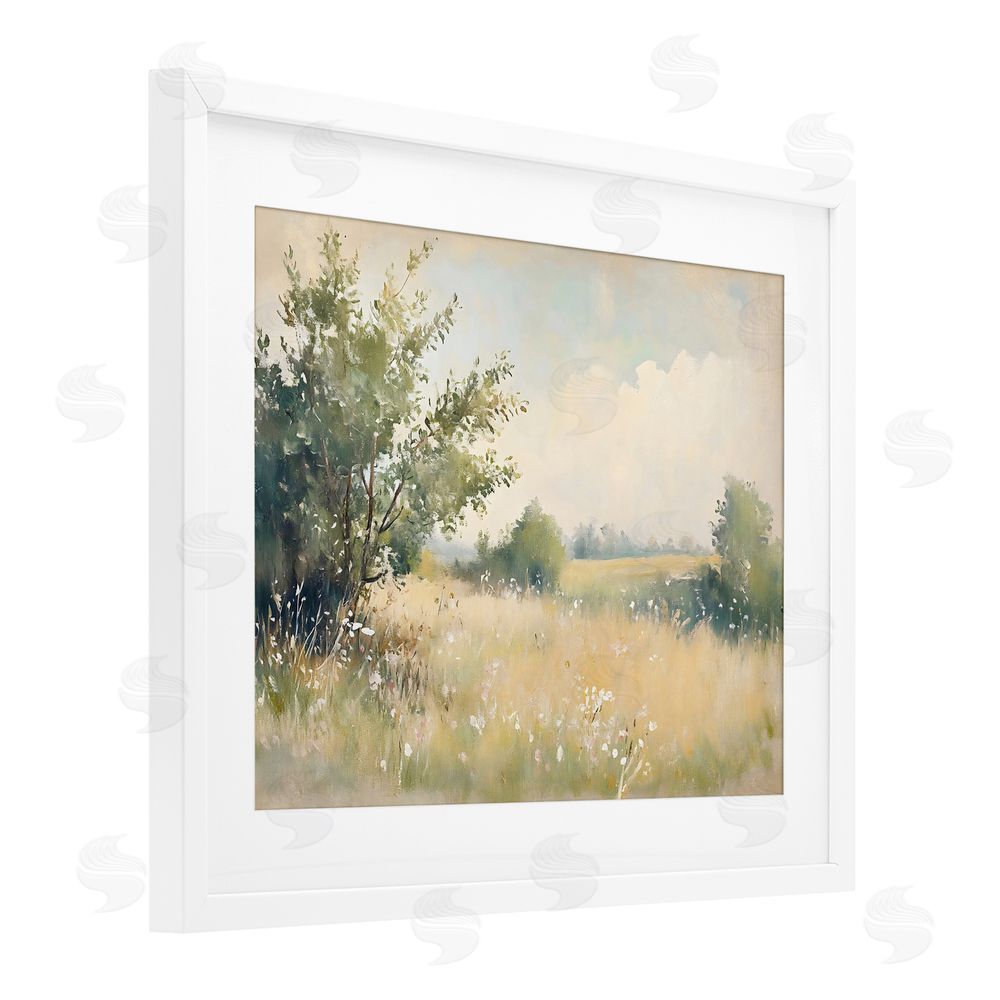 Creative Studio Summer Meadow in Soft Light White Framed Print Under Glass with White Mat Wall Art