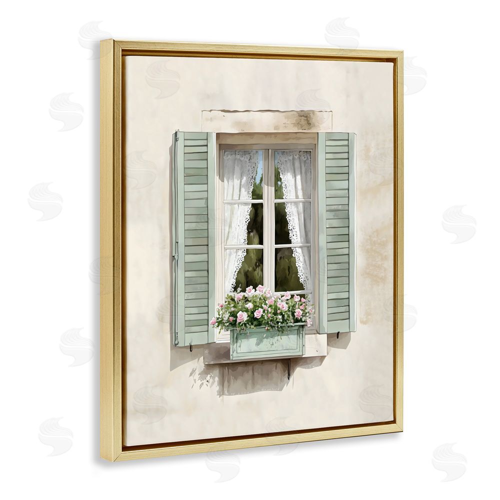 LSR Design Studio French Cafe Window Curtains Gold Floating Framed Canvas Wall Art