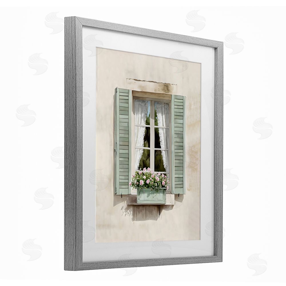LSR Design Studio French Cafe Window Curtains Gray Framed Print Under Glass Wall Art