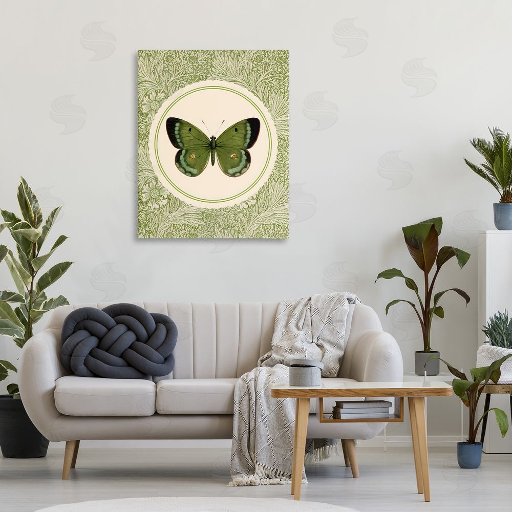 LSR Design Studio Green Butterfly Botanical Medallion Stretched Canvas Wall Art in Room