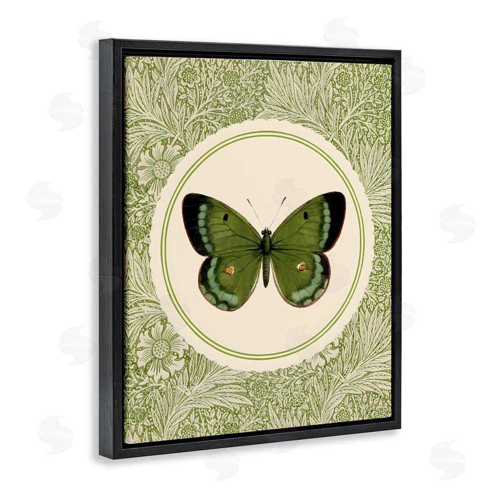 LSR Design Studio Green Butterfly Botanical Medallion Black Floating Framed Canvas Wall Art