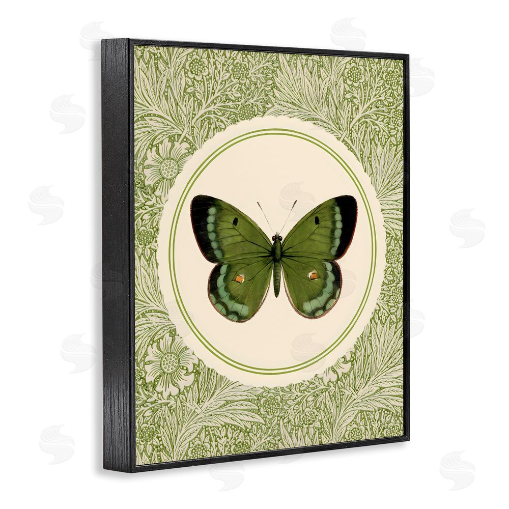 LSR Design Studio Green Butterfly Botanical Medallion Black Framed Giclee Wall Art