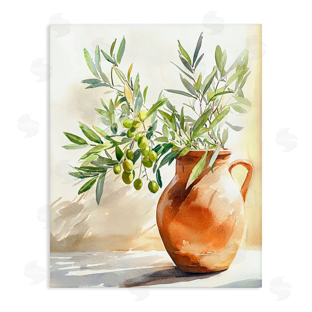 LSR Design Studio Olive Branch in Terracotta Vase Stretched Canvas Wall Art