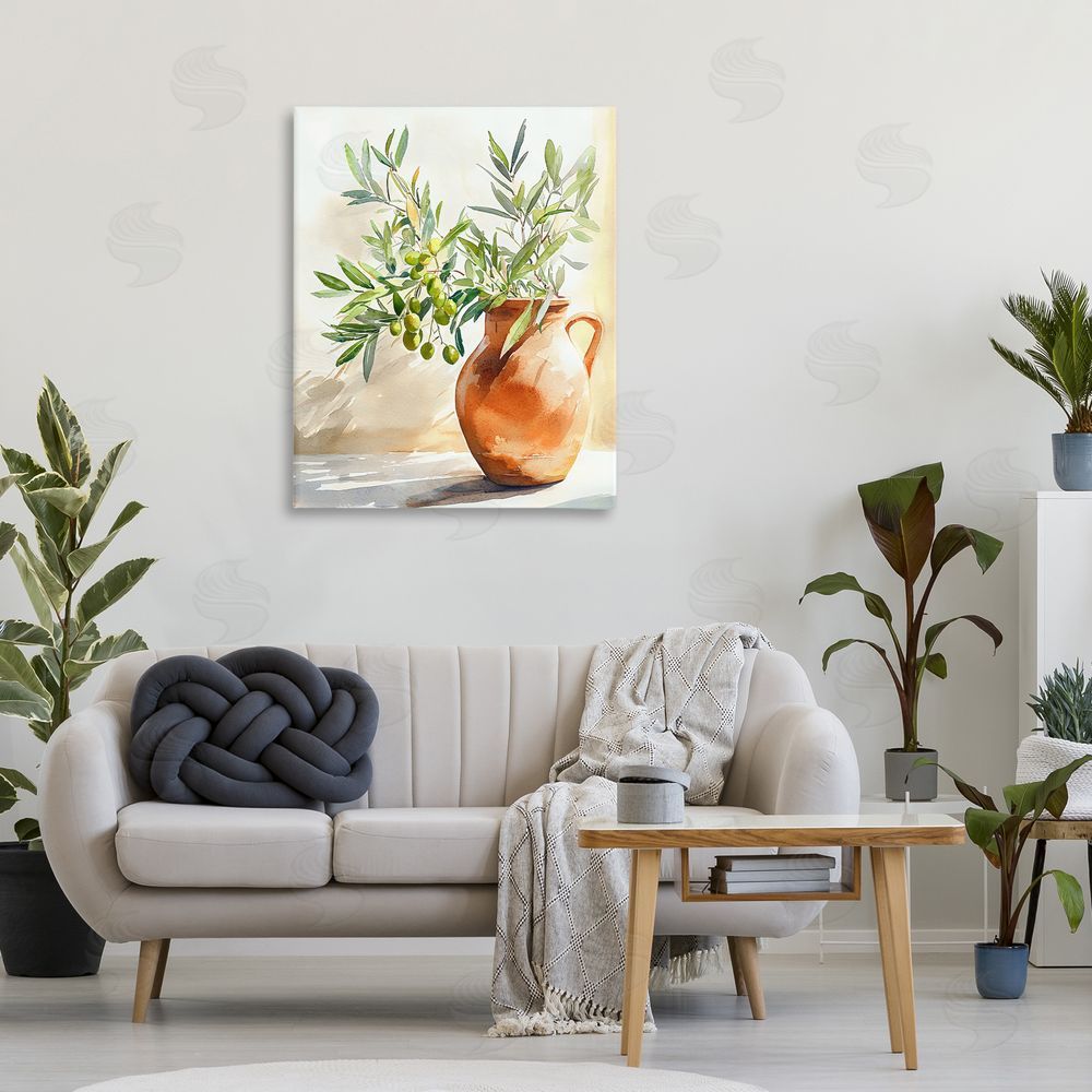 LSR Design Studio Olive Branch in Terracotta Vase Stretched Canvas Wall Art in Room