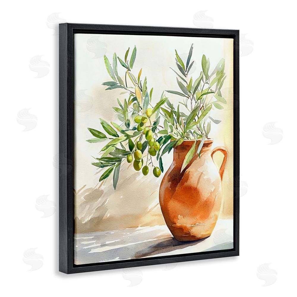 LSR Design Studio Olive Branch in Terracotta Vase Black Floating Framed Canvas Wall Art