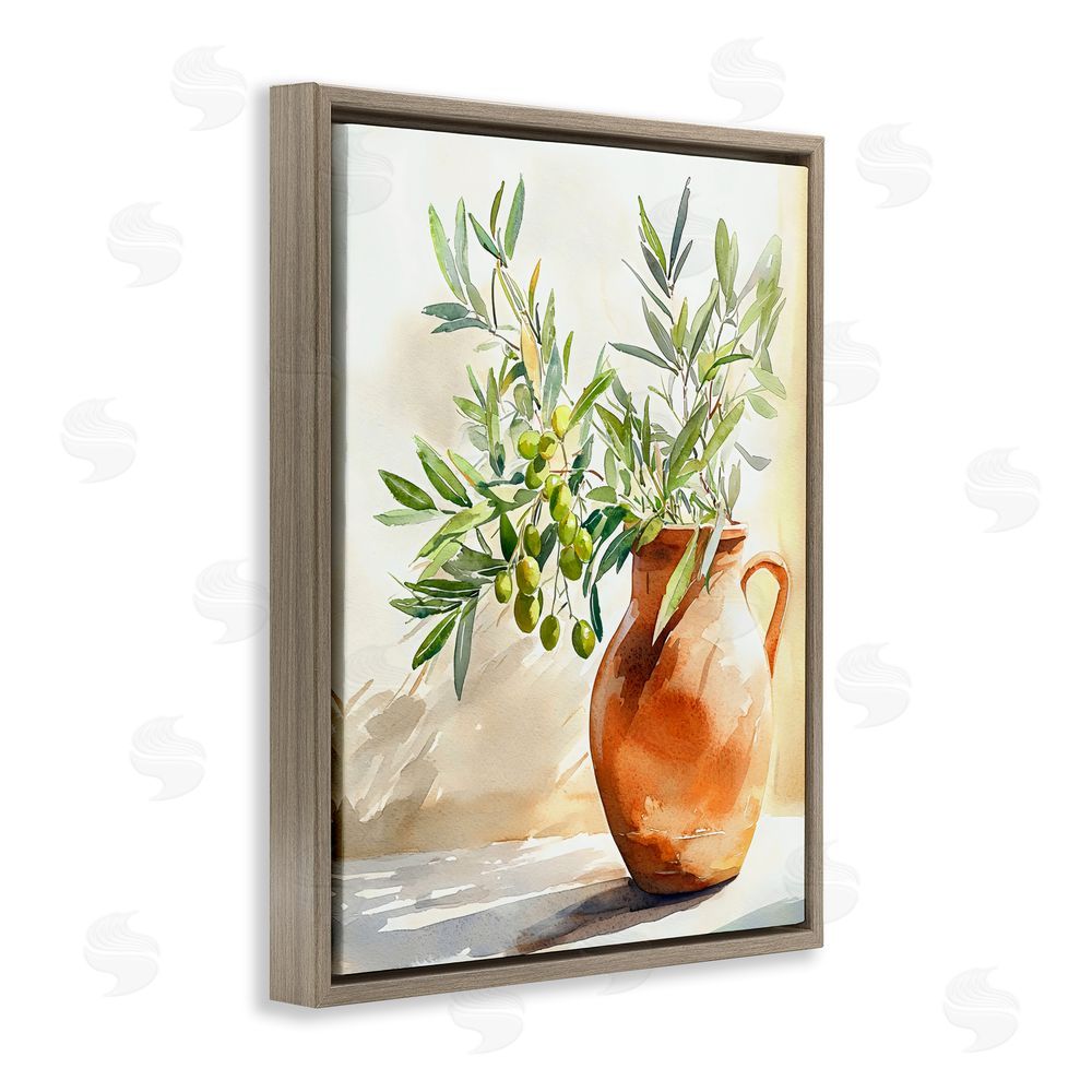 LSR Design Studio Olive Branch in Terracotta Vase Brown Floating Framed Canvas Wall Art