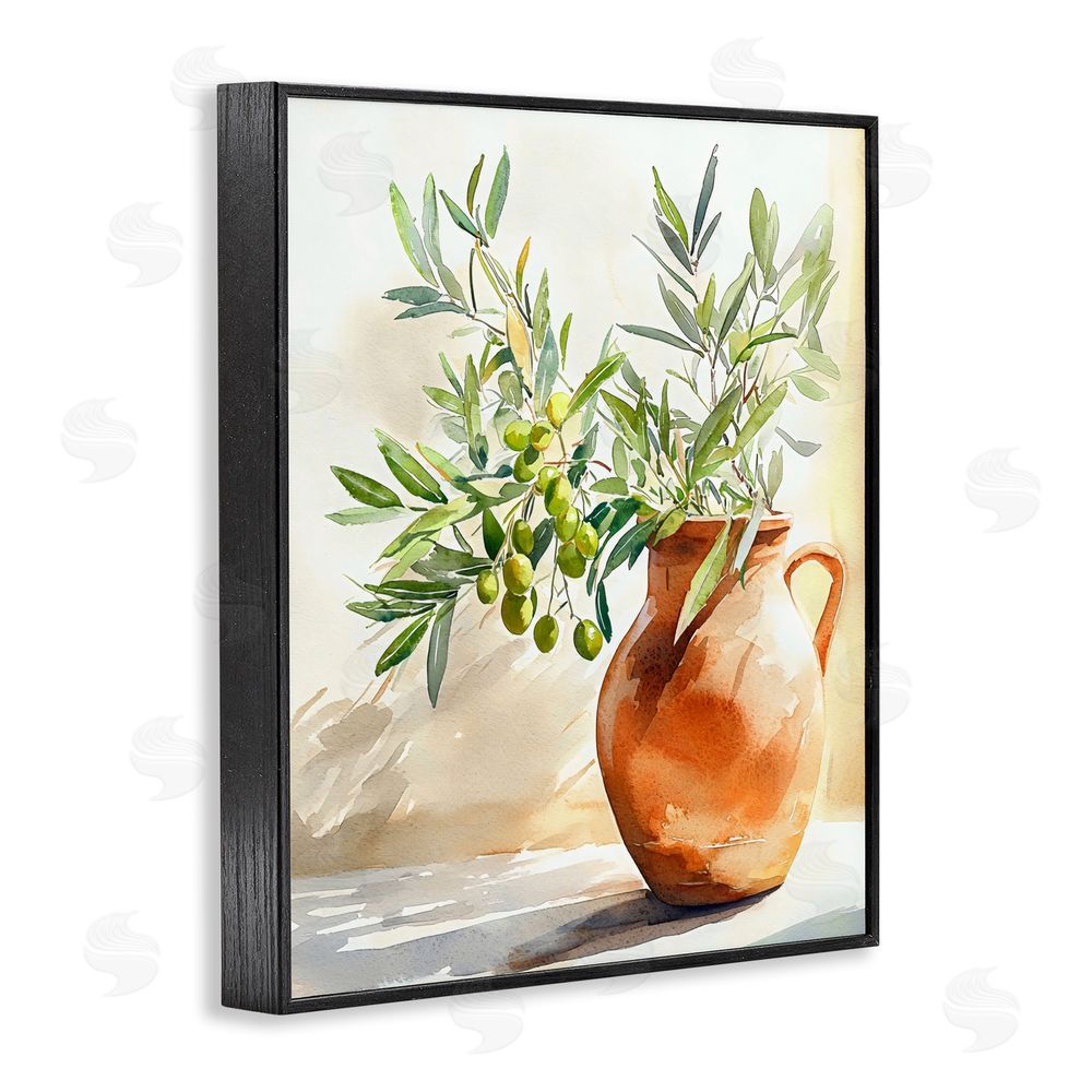 LSR Design Studio Olive Branch in Terracotta Vase Black Framed Giclee Wall Art
