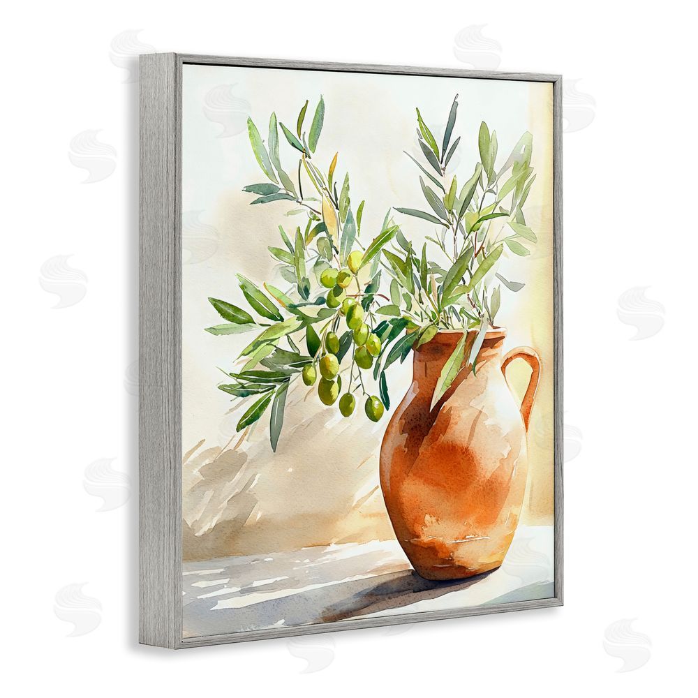 LSR Design Studio Olive Branch in Terracotta Vase Gray Framed Giclee Wall Art