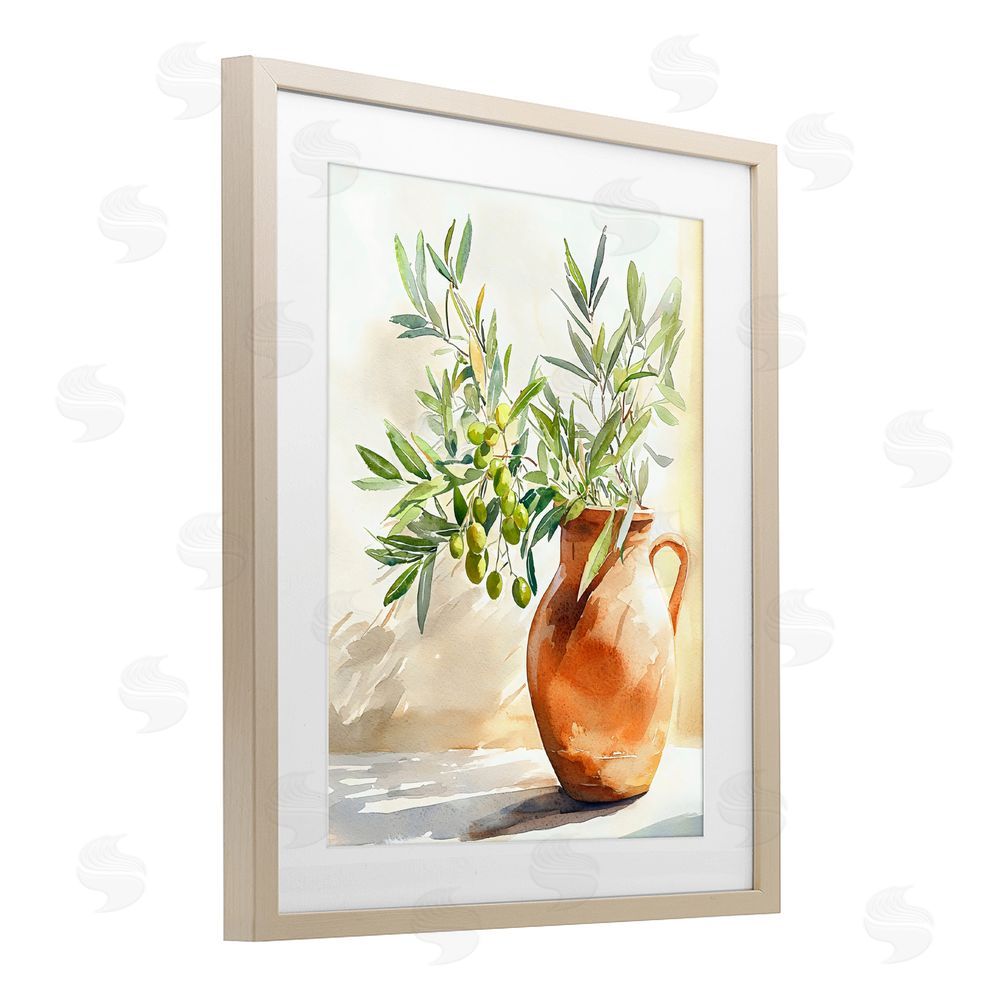 LSR Design Studio Olive Branch in Terracotta Vase Brown Framed Print Under Glass Wall Art