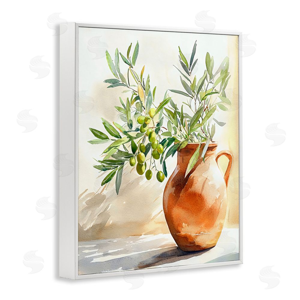 LSR Design Studio Olive Branch in Terracotta Vase White Framed Giclee Wall Art