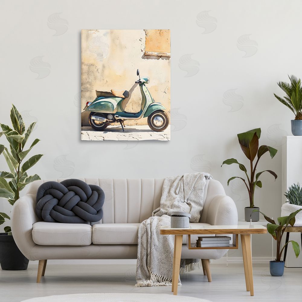 LSR Design Studio Vintage Scooter on Italian Street Stretched Canvas on Wall