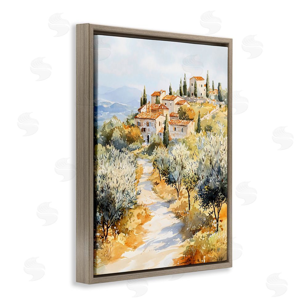 LSR Design Studio Tuscan Hilltop Village View Brown Floating Framed Canvas Wall Art Print