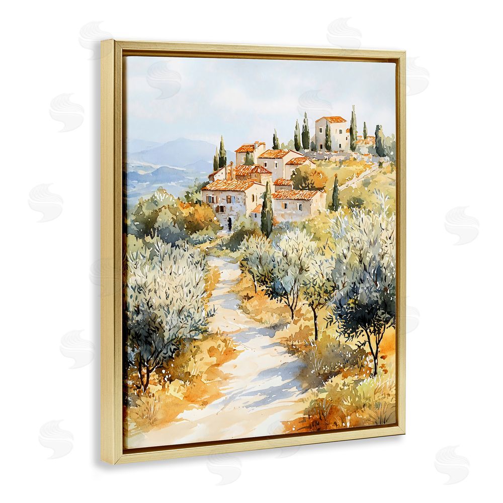 LSR Design Studio Tuscan Hilltop Village View Gold Floating Framed Canvas Wall Art Print